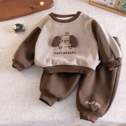 Hapi Yogurl Puppy Baby Kleinkind Junge Farbblock Vlies 2-teiliges Set - Braun - 8Y - image 3