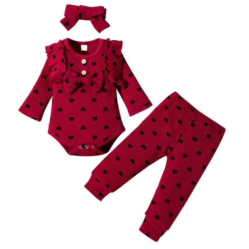 Baby Girl Liebe Flying Sleeves Schleife Strampler & Hose mit Schleife - Rot - 12-18M - image 7
