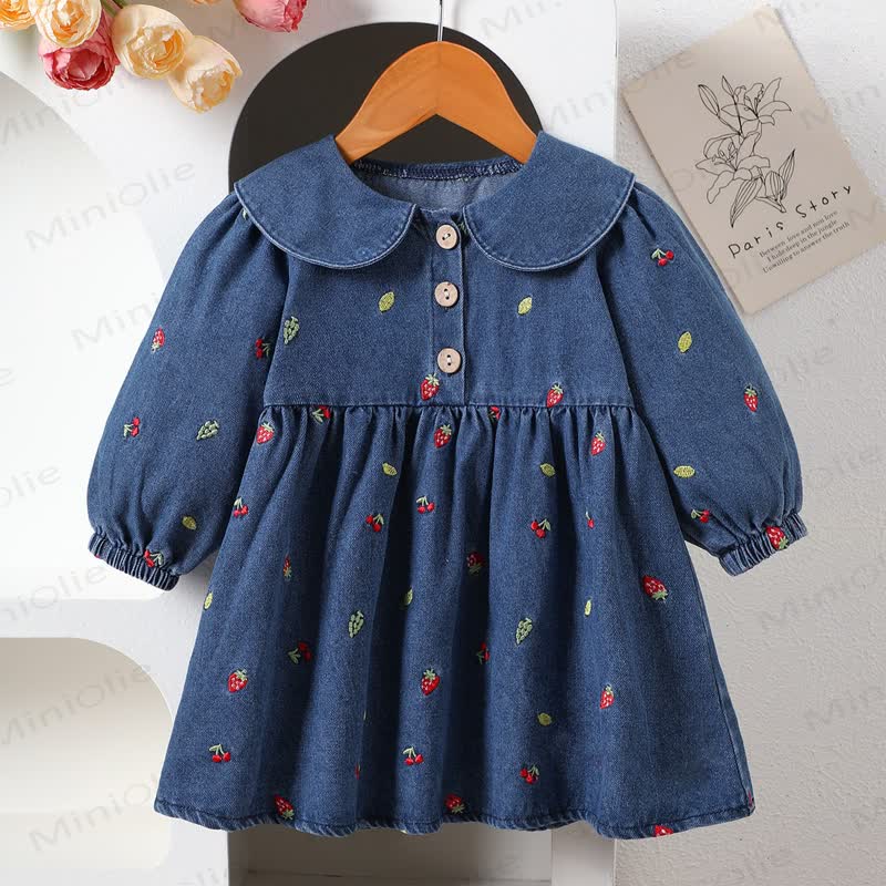 Gestickt Erdbeere für Baby und Kirsche​ - Blau - 8Y - image 1