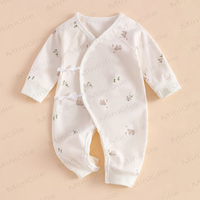 Baby Strampler mit braunem Bär und Pyjama für Neugeboren - Weiß - 3-6M - image 1