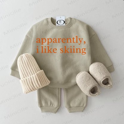 APPARENTLY, I LIKE SKIING Baby Sweatshirt Grau Grün 2-teiliges Set - Grau Grün - 2-3J - image 1