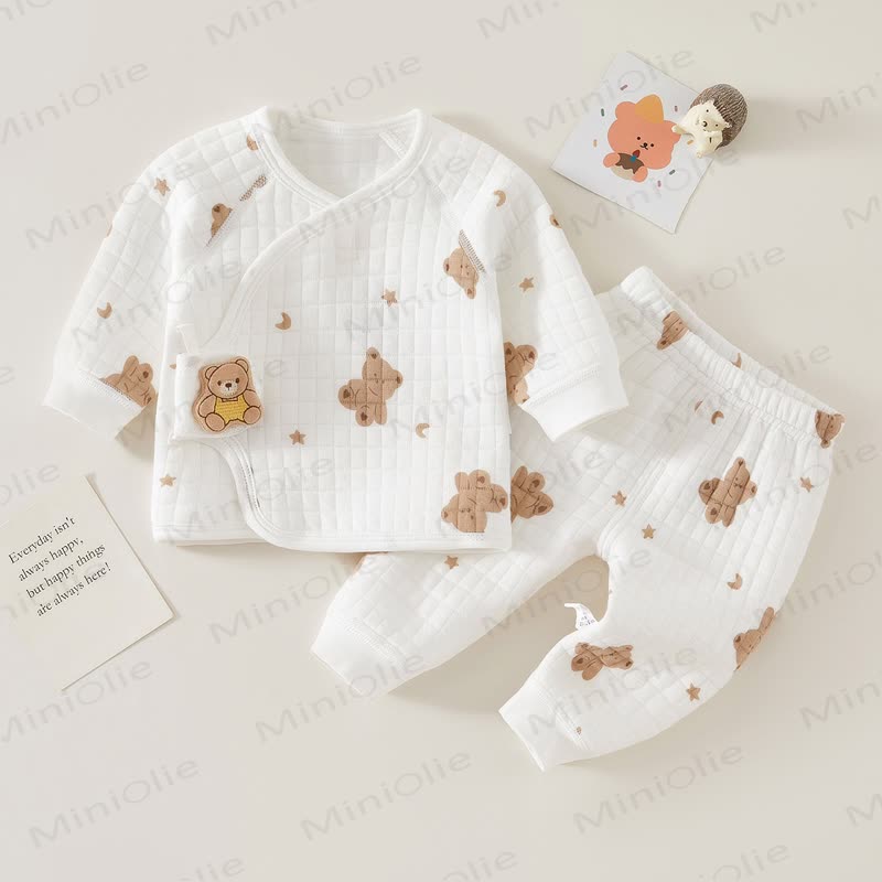 Baby Bär mit Bärenmuster , warm, 2-teiliges Set - Weiß - 3-6M - image 1