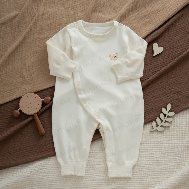 Baby Strampler mit Cartoon- Bär , Einfarbig, warm, für Neugeboren - Weiß - 18-24M - image 1