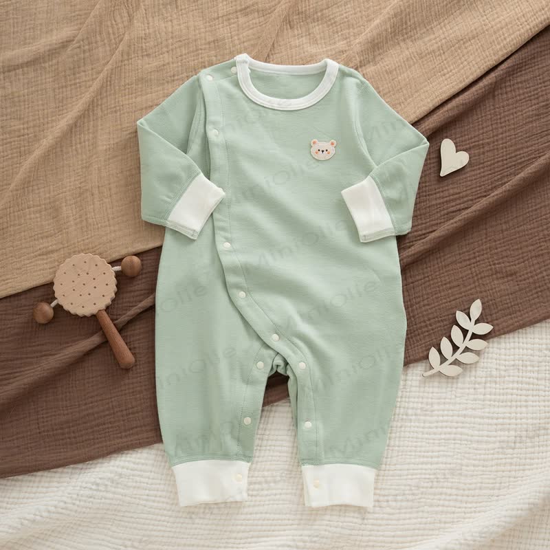 Baby Strampler mit Cartoon- Bär , Einfarbig, warm, für Neugeboren - Grün - 18-24M - image 3