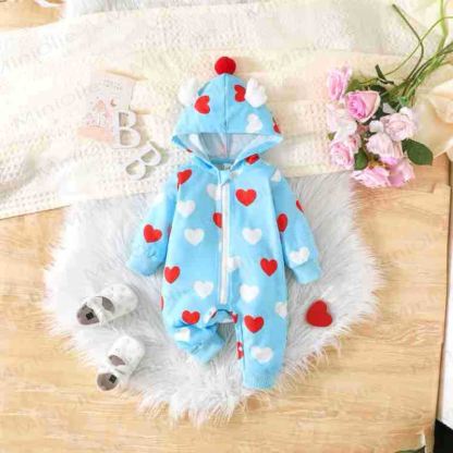 Strampler Baby Strampler mit Kapuze und Herz - Blau - 12-18M - image 3