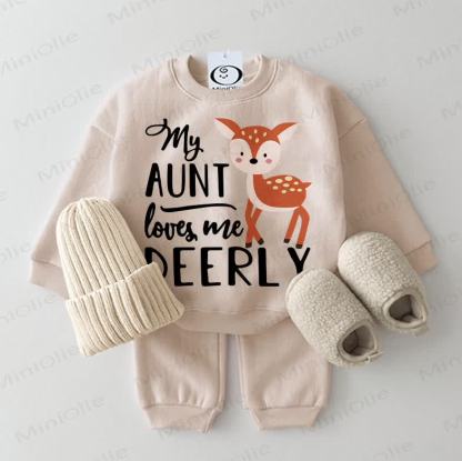 MY AUNT LOVES ME DEERLY Baby Sweatshirt Set, 2-teilig , Beige - Beige - 2-3J - image 1