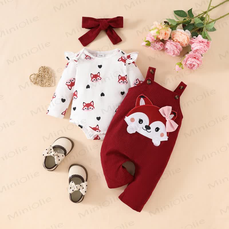 Baby Mädchen Cord mit Bodysuit und Schleife , Liebe mit fliegenden Overalls . - image 2