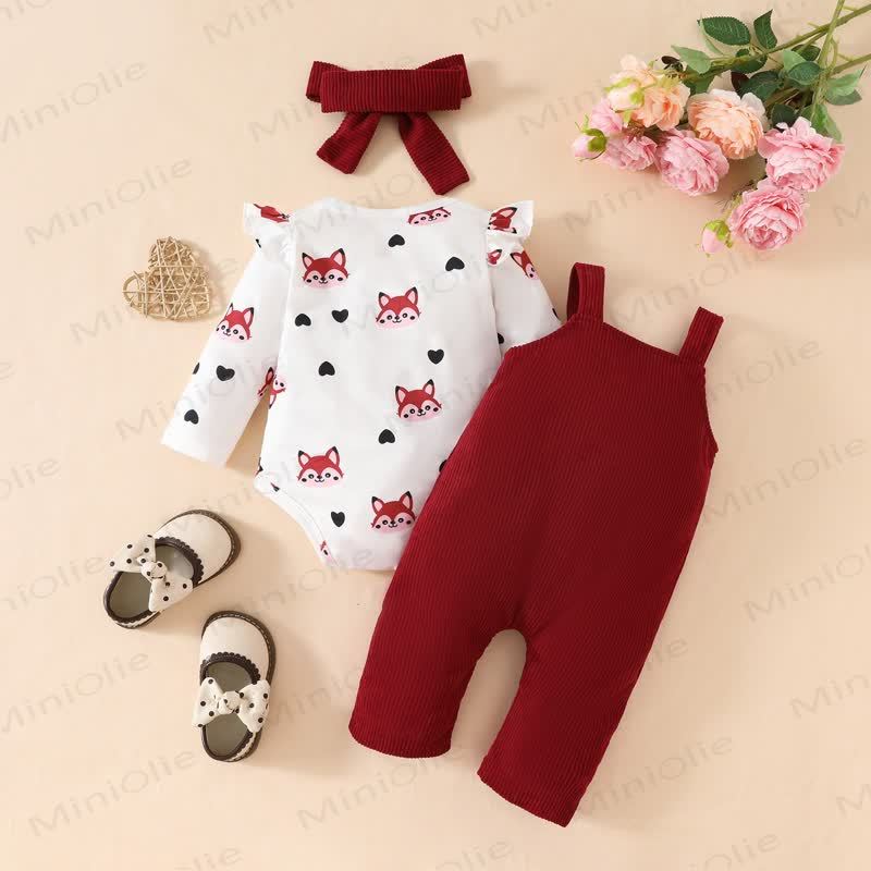 Baby Mädchen Cord mit Bodysuit und Schleife , Liebe mit fliegenden Overalls . - image 3