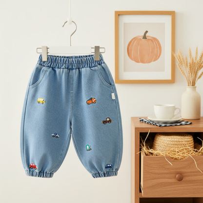 Baby Kleinkind Gestickt Jeans- Denim mit Auto - image 3