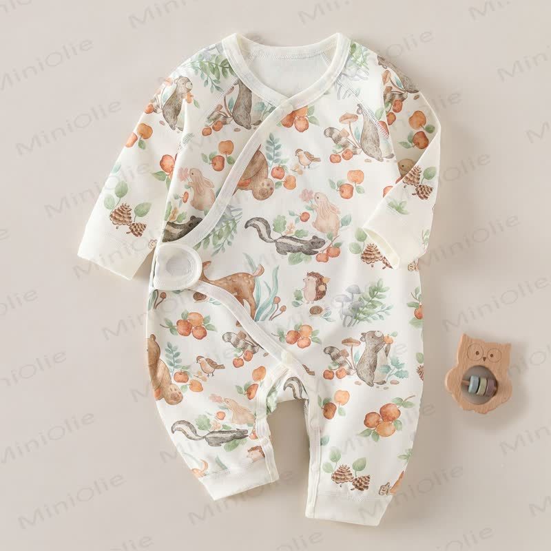  Baby Strampler mit Aprikose Apfel- Tier -Print - Aprikose - 3-6M - image 1
