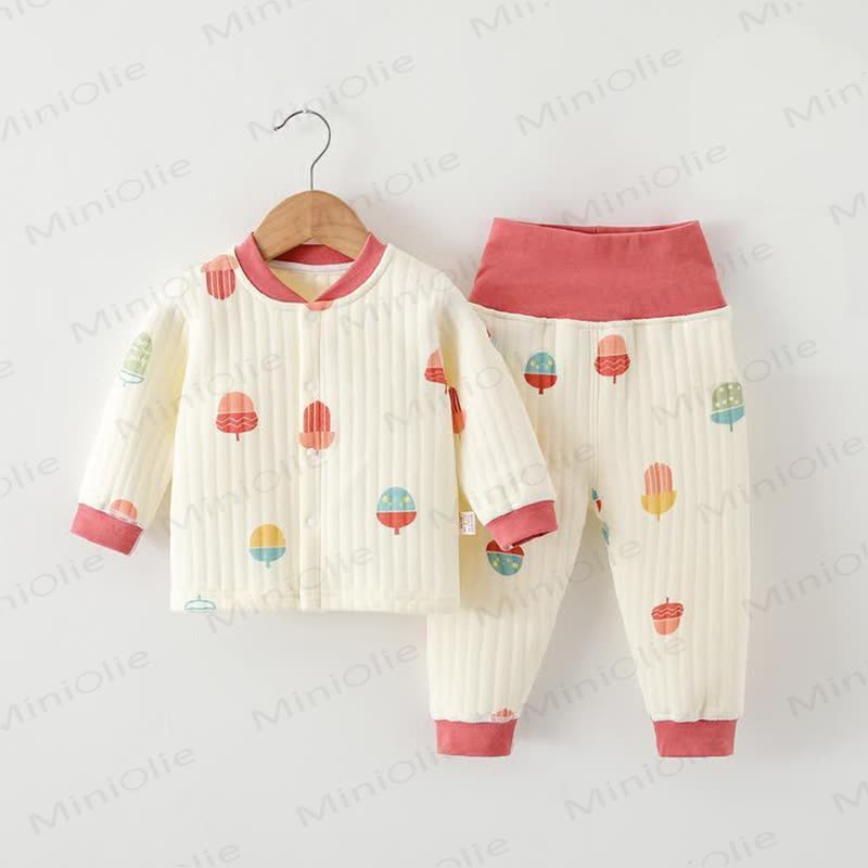 Bunt Baby Pyjama Set mit Tannenzapfenmuster, warm, 2-teilig - Beige - 18-24M - image 1