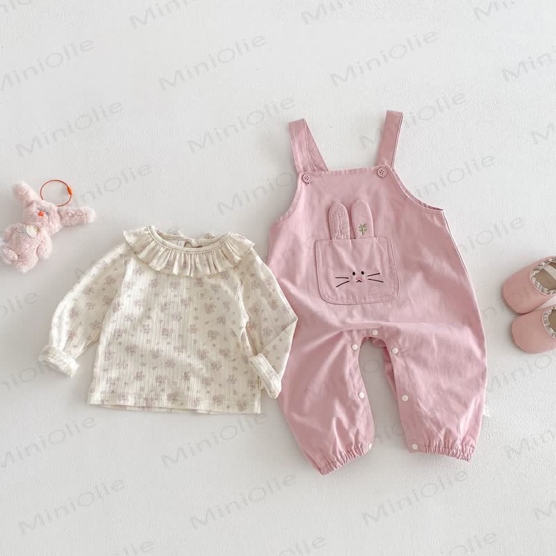 Baby Mädchen - Hase mit Gestickt , Rosa / Beige Overalls - image 1
