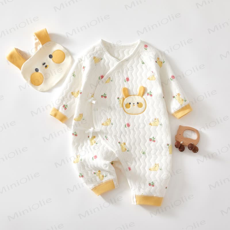 Baby -Schlafanzug mit Erdbeere und Hasenmotiv für Neugeboren - Weiß - 3-6M - image 1