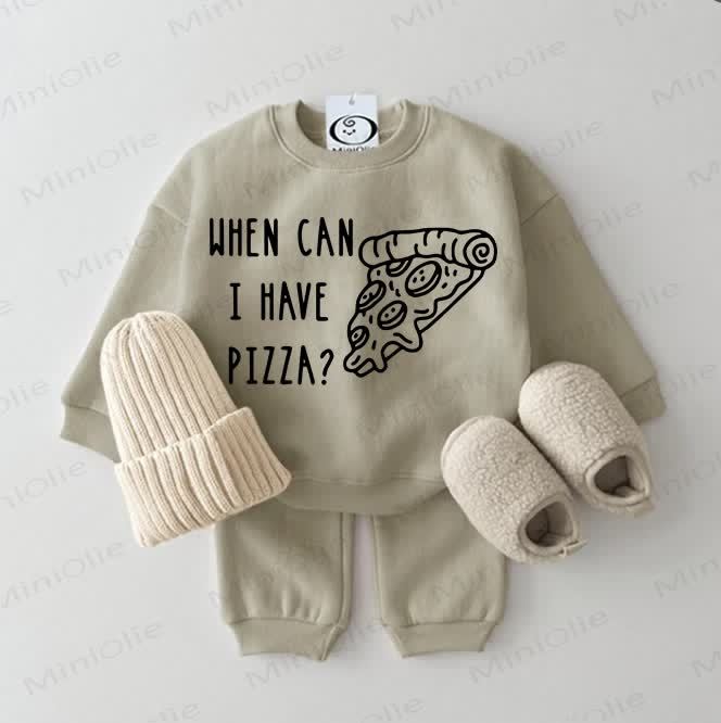 WHEN CAN I HAVE PIZZA? Baby Sweatshirt Set , Grau Grün, 2- Set - Grau Grün - 2-3J - image 1