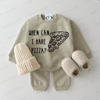 WHEN CAN I HAVE PIZZA? Baby Sweatshirt Set , Grau Grün, 2- Set - Grau Grün - 2-3J - image 1
