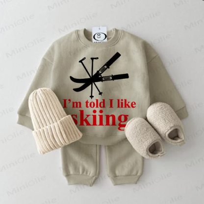 I'M TOLD I LIKE SKIING – Baby Sweatshirt , Grau Grün, 2-teiliges Set - Grau Grün - 2-3J - image 1