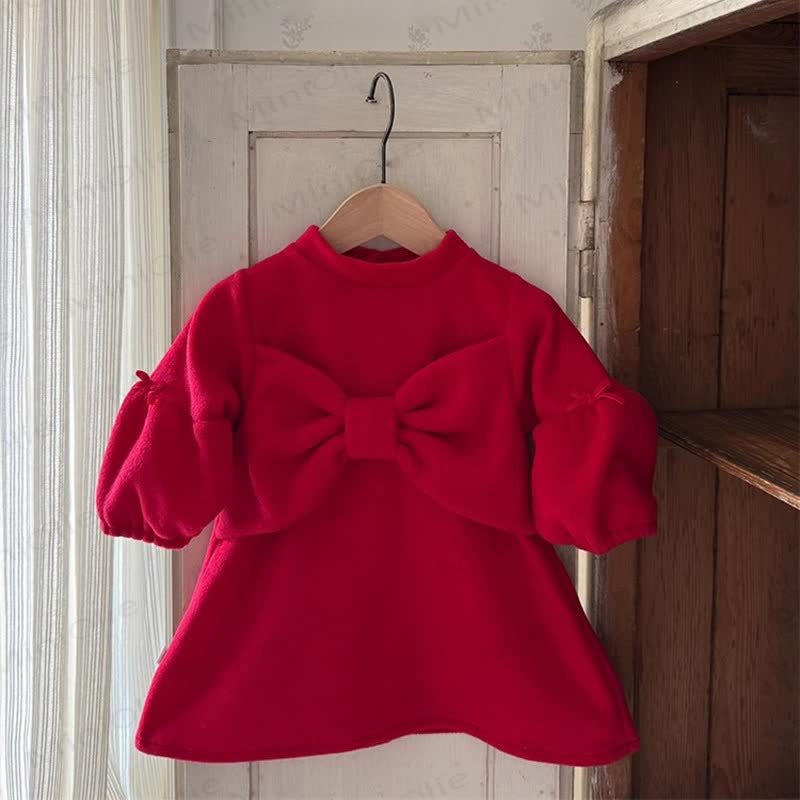 Kleinkind Mädchen Schleife Einfarbig Kleid - Rot - 4-5J - image 4