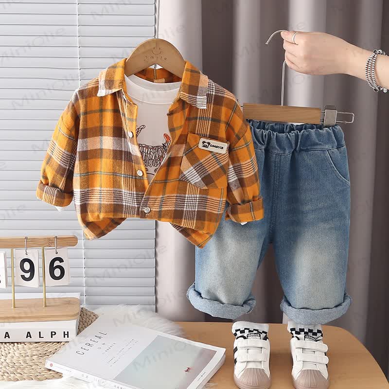 Baby Kleinkind Junge Hunde-Karo - Denim 2-teiliges Set - Gelb - 5-7J - image 5