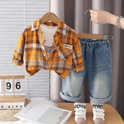 Baby Kleinkind Junge Hunde-Karo - Denim 2-teiliges Set - Gelb - 5-7J - image 5