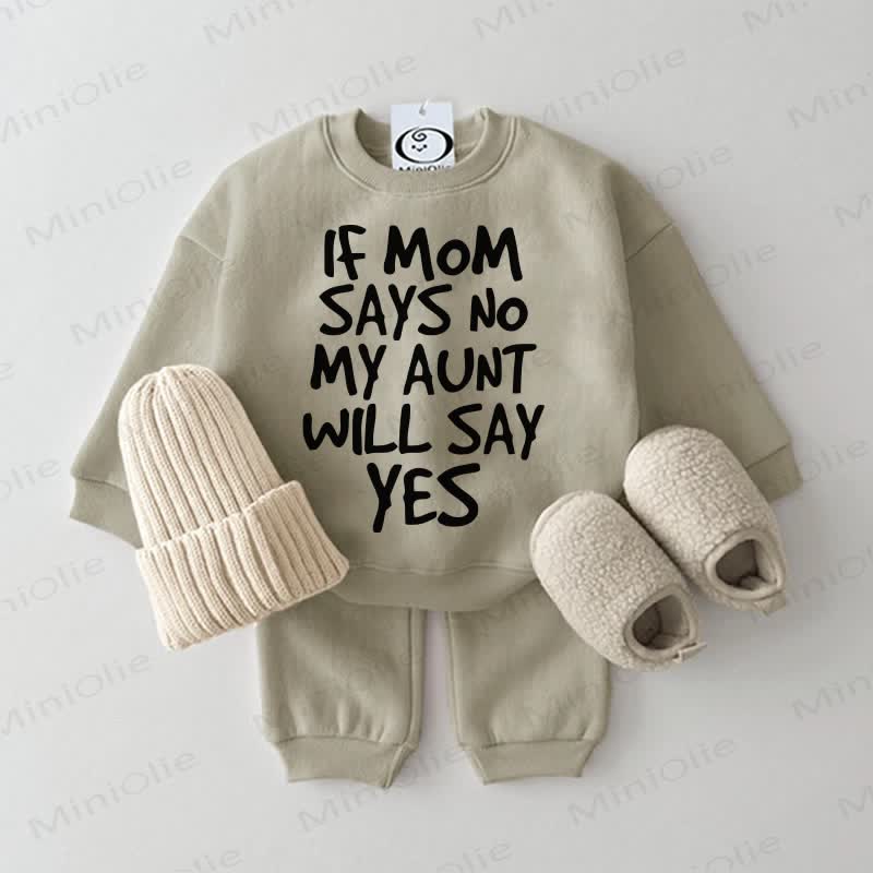 IF MOM SAYS NO MY AUNT WILL SAY YES. Baby Sweatshirt Set , 2-teilig , Grau Grün - Grau Grün - 2-3J - image 1