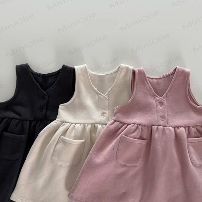 Ärmelloses , Einfarbig , Vlies Kleid für Kleinkind Mädchen - image 2