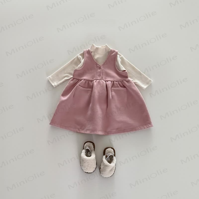 Ärmelloses , Einfarbig , Vlies Kleid für Kleinkind Mädchen - Rosa - 5-6Y - image 3