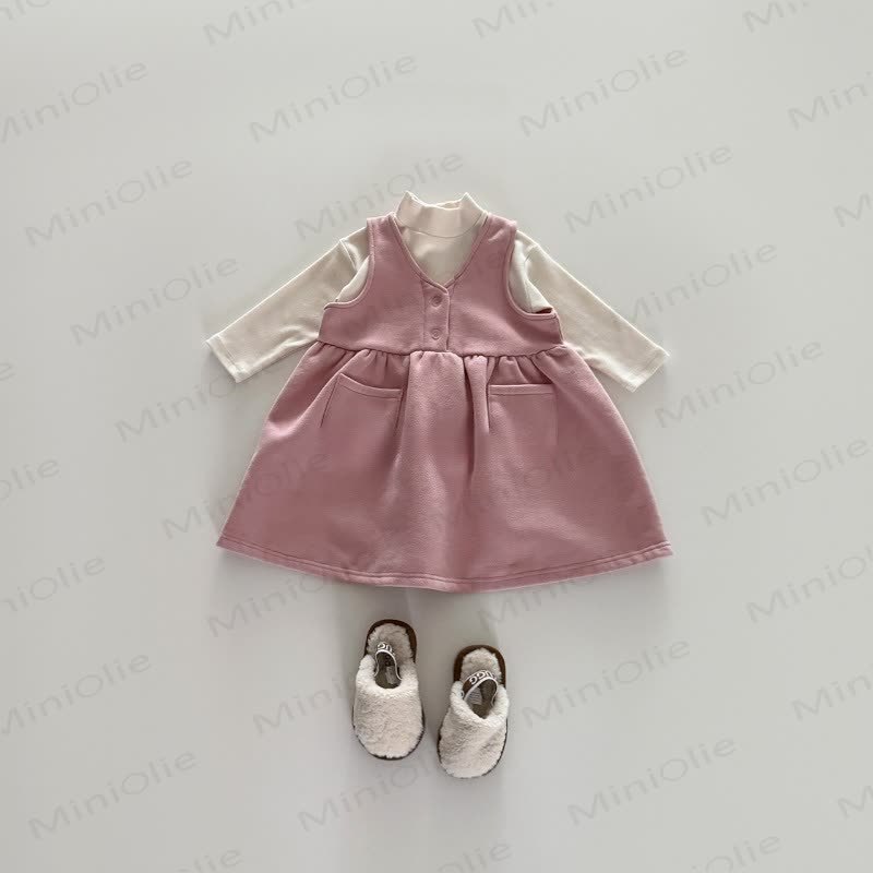 Ärmelloses , Einfarbig , Vlies Kleid für Kleinkind Mädchen - Rosa - 5-6Y - image 3