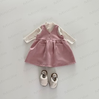 Ärmelloses , Einfarbig , Vlies Kleid für Kleinkind Mädchen - Rosa - 5-6Y - image 3