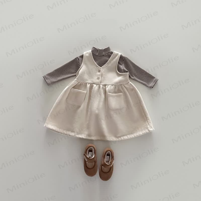 Ärmelloses , Einfarbig , Vlies Kleid für Kleinkind Mädchen - Beige - 5-6Y - image 5