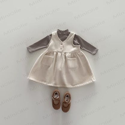 Ärmelloses , Einfarbig , Vlies Kleid für Kleinkind Mädchen - Beige - 5-6Y - image 5