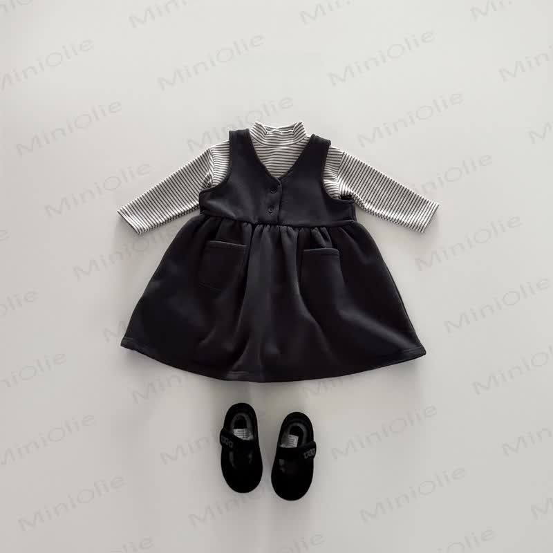 Ärmelloses , Einfarbig , Vlies Kleid für Kleinkind Mädchen - Schwarz - 5-6Y - image 7