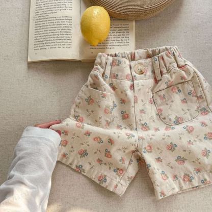Baby Kleinkind -Mädchen- Shorts mit Blume - Beige - 5-7J - image 5