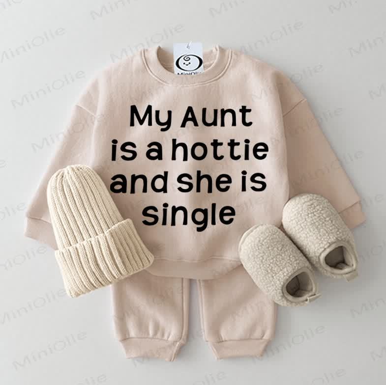 MY AUNT IS A HOTTIE AND SHE IS SINGLE! Baby Sweatshirt Set, 2-teilig , Beige - Beige - 2-3J - image 1