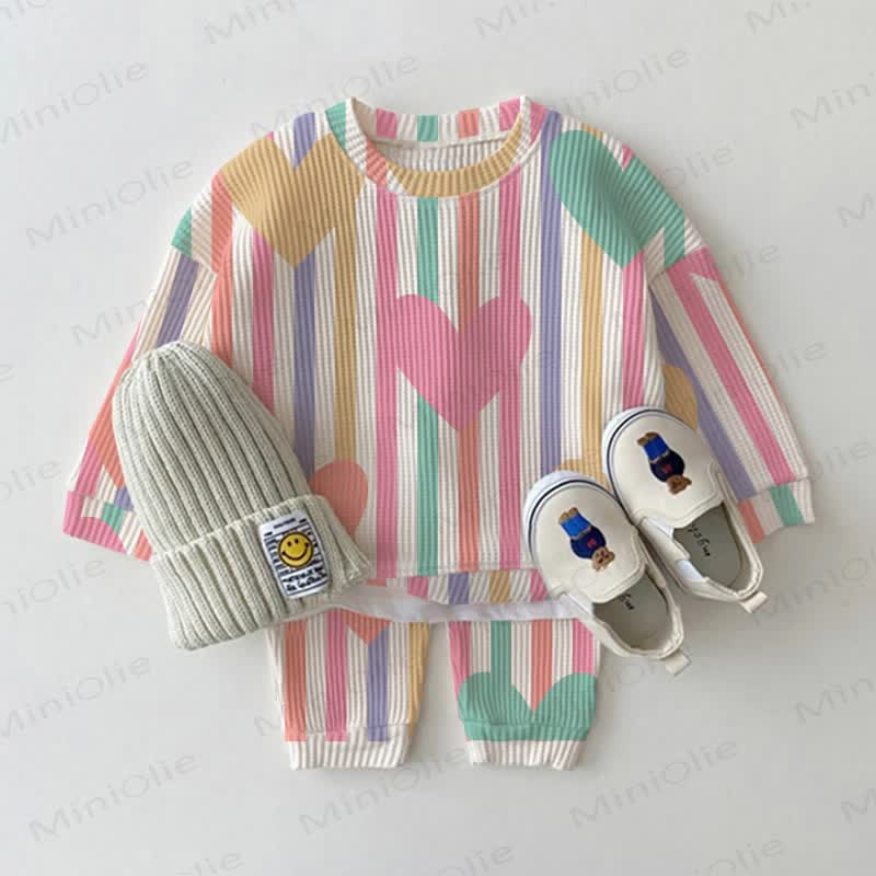 Baby Waffel Set mit Bunt Streifen und Herzen, 2-teilig - Bunt - 3-5J - image 1