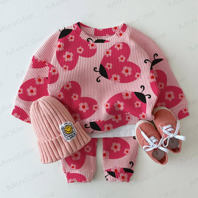  Baby Kleinkind Sweatshirt Set mit Rosa Blumen und Marienkäfer , 2-teilig - Rosa - 3-5J - image 1