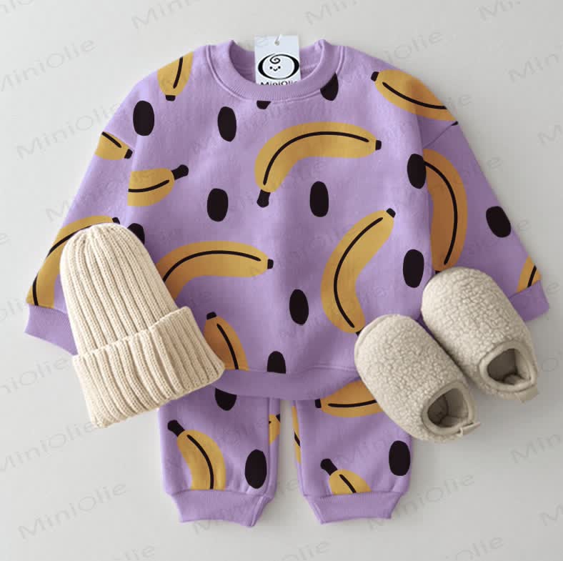 Baby Polka Punkte Bananenlila Sweatshirt 2-teiliges Set - Lila - 2-3J - image 1