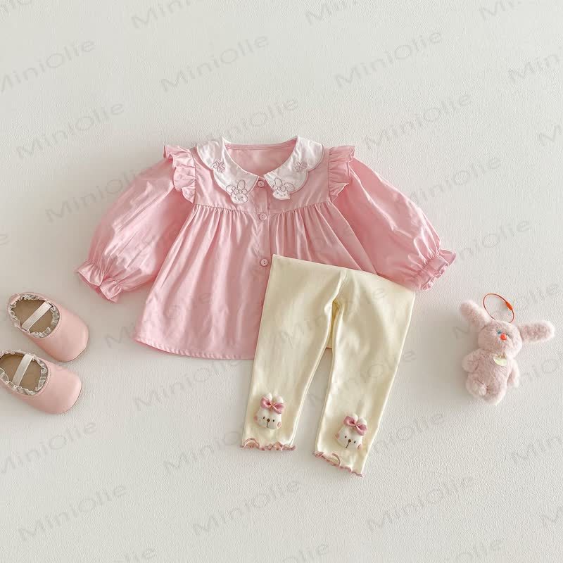 Rosa Spitze mit Hase für Baby / Beige Gamaschen mit Schleife - image 2