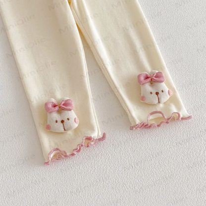 Rosa Spitze mit Hase für Baby / Beige Gamaschen mit Schleife - image 7