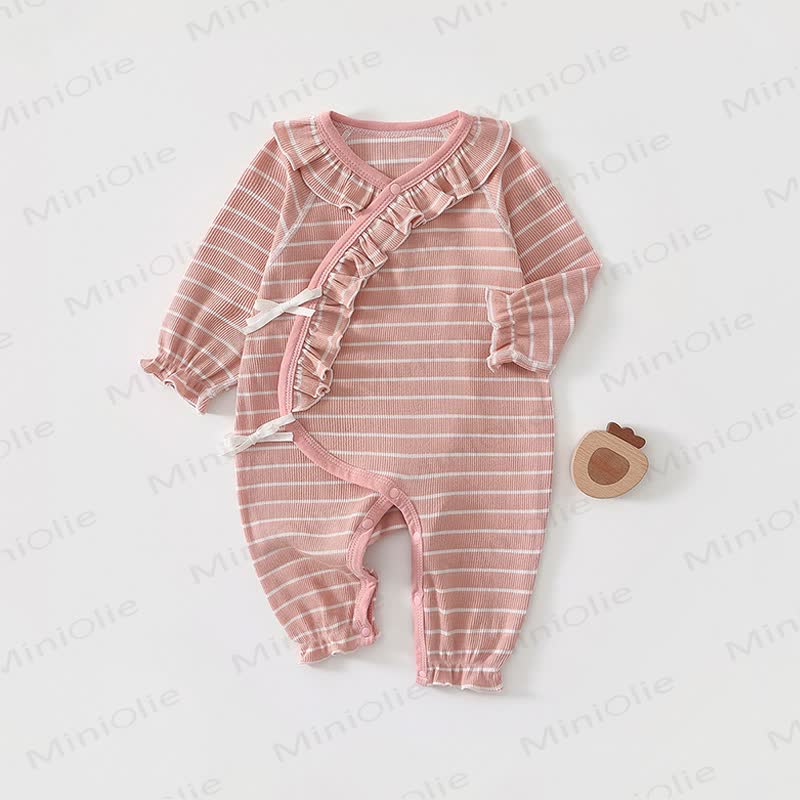 Streifen, gerüschter Rosa Baby Strampler - Rosa - 3-6M - image 1