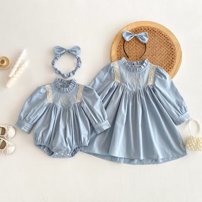 Kleid/ Bodysuit mit Schleife und Lace für Baby und Kleinkind - image 3
