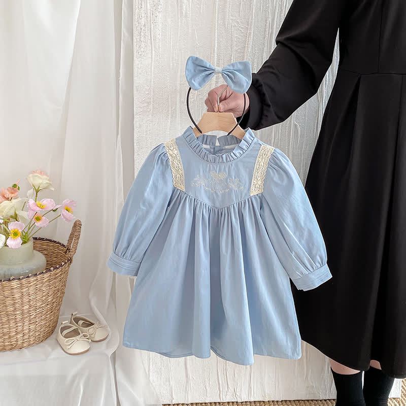 Kleid/ Bodysuit mit Schleife und Lace für Baby und Kleinkind - Blau Kleid - 10Y - image 5