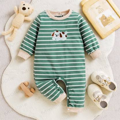 Baby Streifen Welpen- Strampler - Grün - 12-18M - image 1