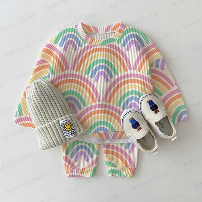 Baby Kleinkind Regenbogen Waffel 2-teiliges Beige Set - Beige - 3-5J - image 1