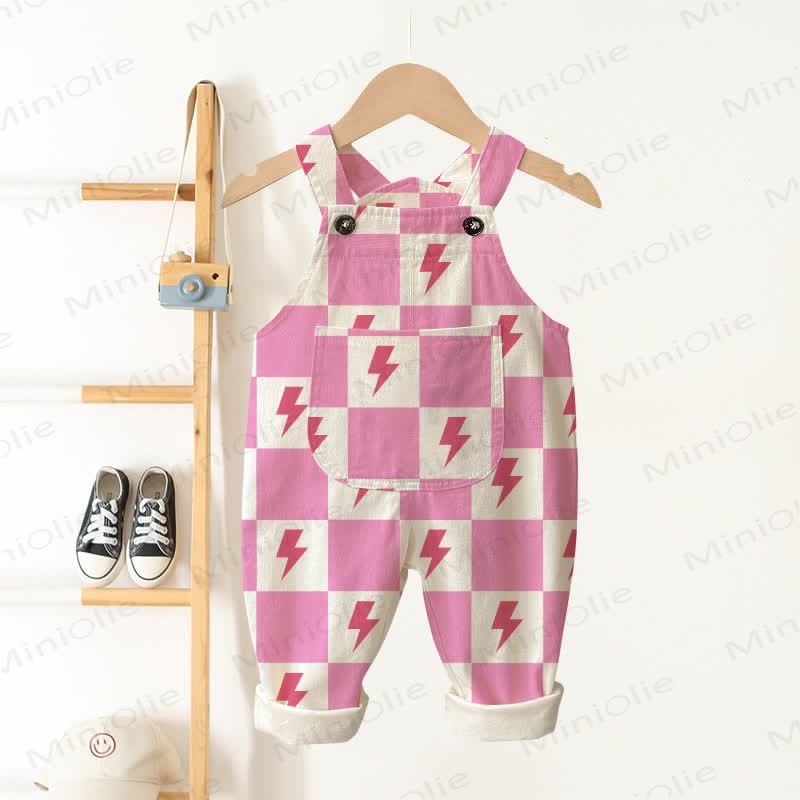 Baby Kleinkind Overalls in Rosa mit Schachbrett und Blitzmuster - Rosa & Beige - 3-5J - image 1