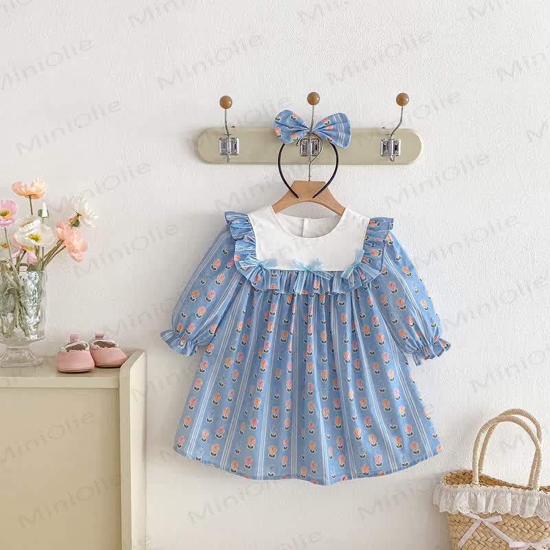 Kleid für Kind Mädchen mit Blume, Schleife und Streifen - image 2