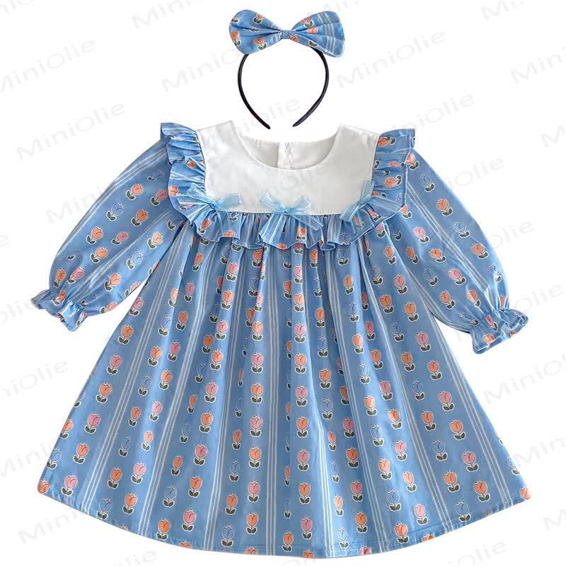 Kleid für Kind Mädchen mit Blume, Schleife und Streifen - image 4