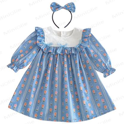 Kleid für Kind Mädchen mit Blume, Schleife und Streifen - image 4