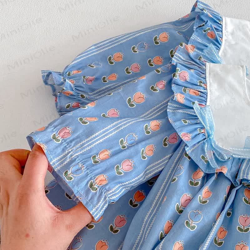 Kleid für Kind Mädchen mit Blume, Schleife und Streifen - image 7