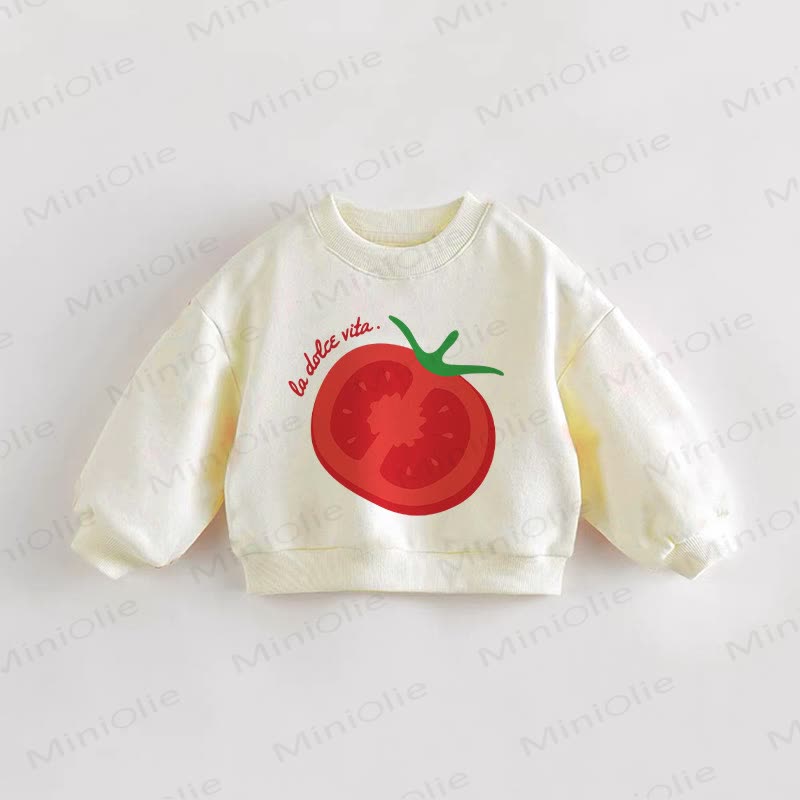 Baby Kleinkind Sweatshirt mit italienischem Tomatenmuster - Creme - 3-5J - image 1