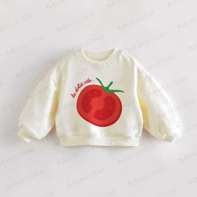 Baby Kleinkind Sweatshirt mit italienischem Tomatenmuster - Creme - 3-5J - image 1